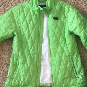 Lime green Patagonia Nano puff jacket